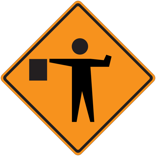 Road sign sticker with orange diamond and black pedestrian crossing icon