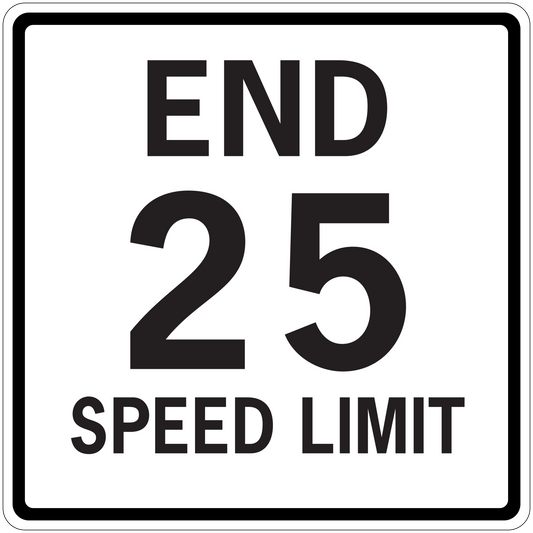 Road sign sticker with END 25 Speed Limit text