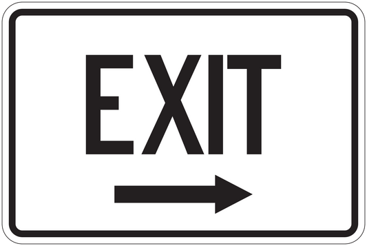 EXIT road sign sticker with right arrow, black text on white background