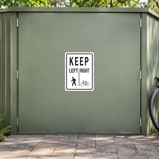 Road sign sticker: KEEP LEFT RIGHT with pedestrian and bicycle icons