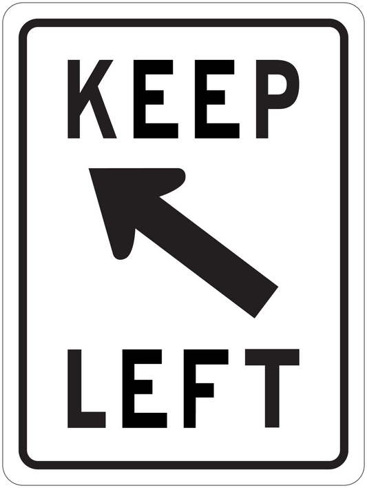 Road sign sticker with KEEP LEFT text and left-pointing arrow