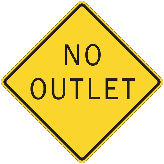 Yellow diamond road sign sticker with 'NO OUTLET' text