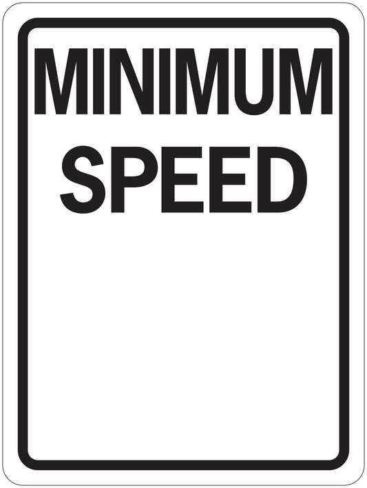 Road sign sticker with MINIMUM SPEED text, black border and rounded corners