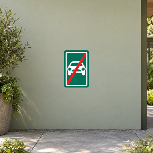 Green road sign sticker with red slash over phone icon