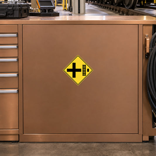 Yellow diamond road sign sticker with a black hazard symbol