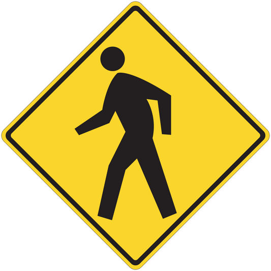 Road sign sticker: yellow diamond with black walking figure