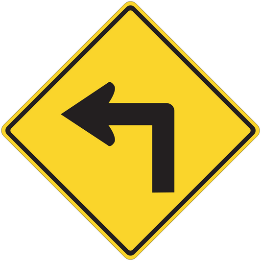 Yellow road sign sticker with left arrow and black border
