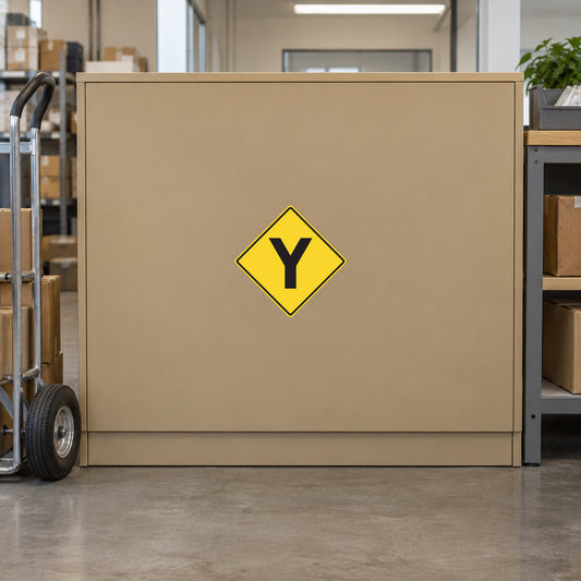 Road sign sticker with yellow diamond and letter Y