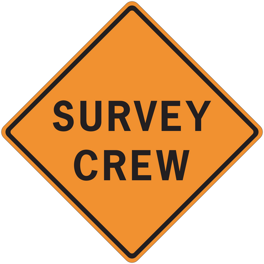 Orange diamond road sign sticker with black border and 'SURVEY CREW' text