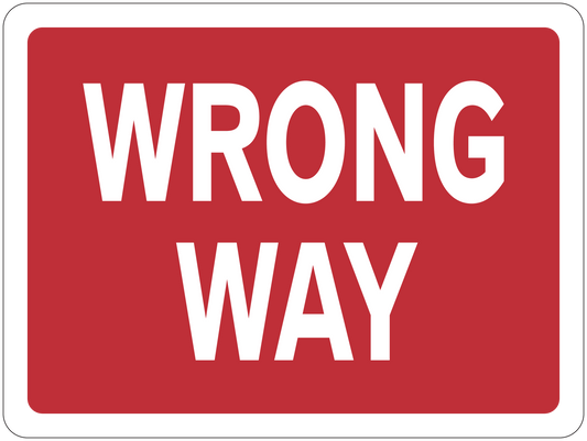 Wrong way road sign sticker, white 'WRONG WAY' text on red