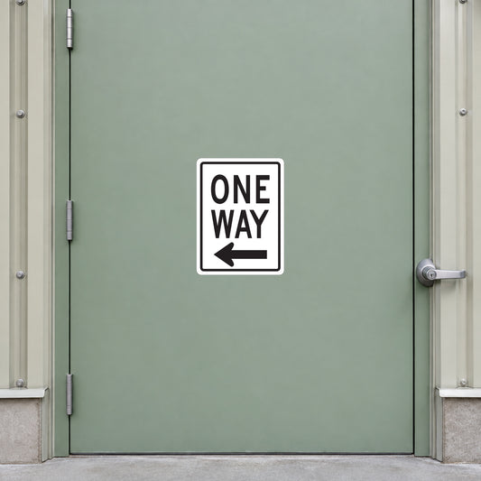 One way road sign sticker with left arrow and bold "ONE WAY" text