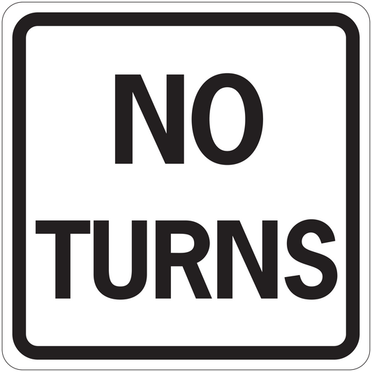 No Turns road sign sticker with bold black text on white background