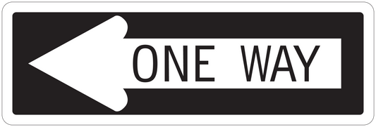 One way road sign sticker with left arrow and text on white label