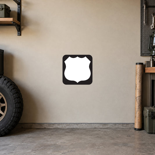 Road sign sticker with square black border and white center