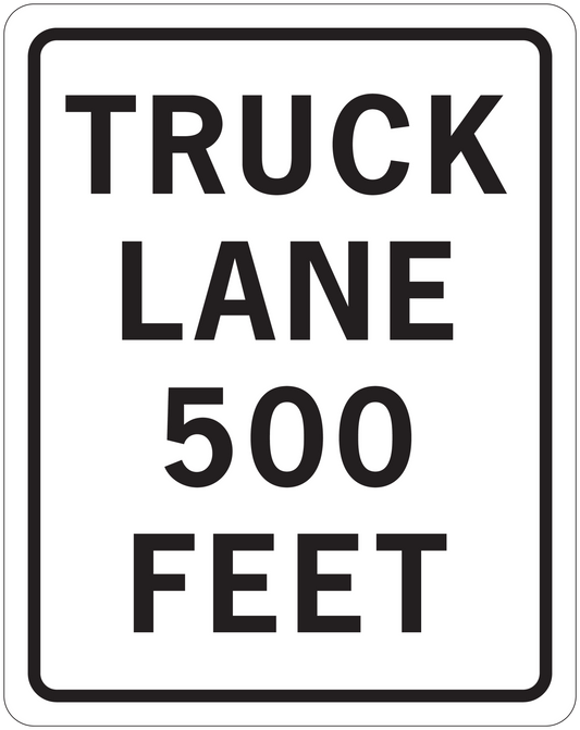 Road sign sticker with TRUCK LANE and 500 FEET lettering