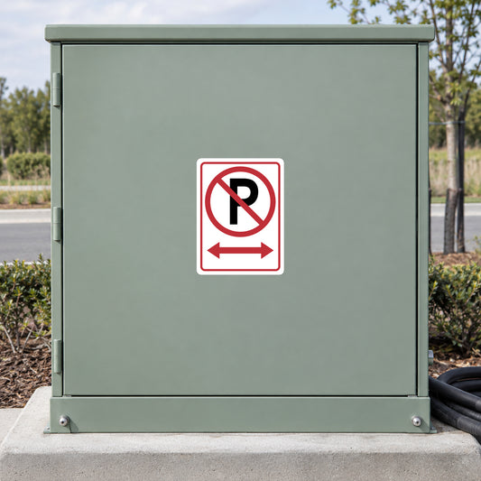 Road Sign Sticker applied to a roadside maintenance facility wall or closed cabinet