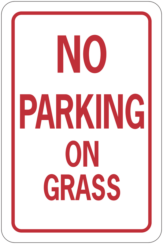 Road sign sticker 'NO PARKING ON GRASS' red bordered