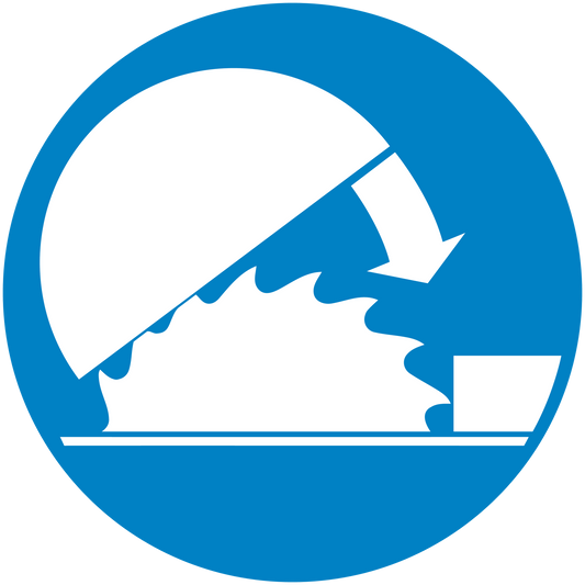 Blue circular safety sign sticker with white falling hazard arrow symbol