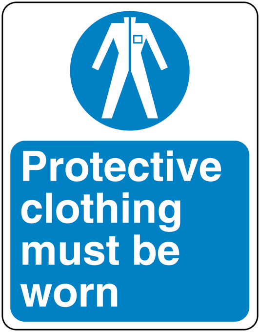 Safety sign sticker: Protective clothing must be worn with blue symbol