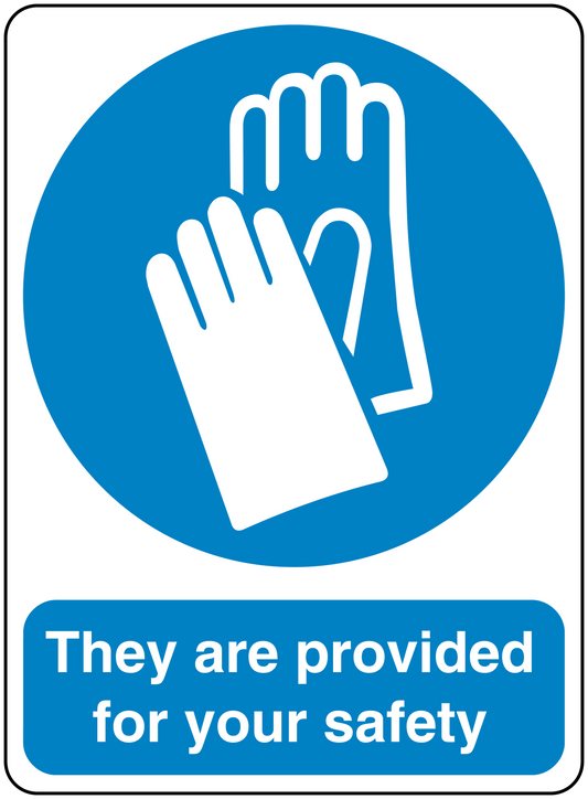 Safety sticker with raised hands icon and 'They are provided for your safety'.
