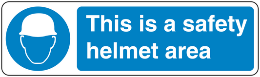 Safety sign sticker with helmet icon and text: This is a safety helmet area.