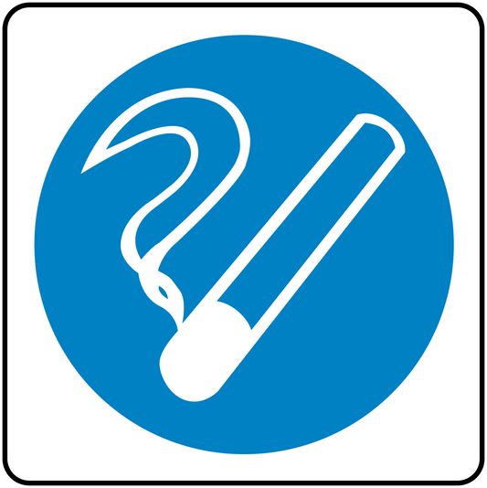 Blue circular safety sign sticker with white “2” marking and diagonal stripe
