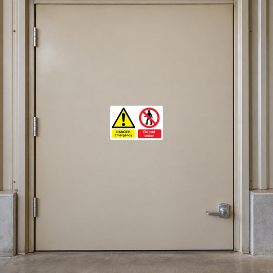 Safety sign sticker set with yellow danger triangle and red no entry symbol