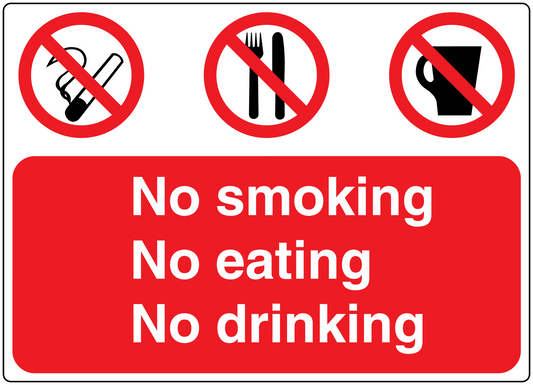 No smoking sign sticker with icons and text: No eating, No drinking