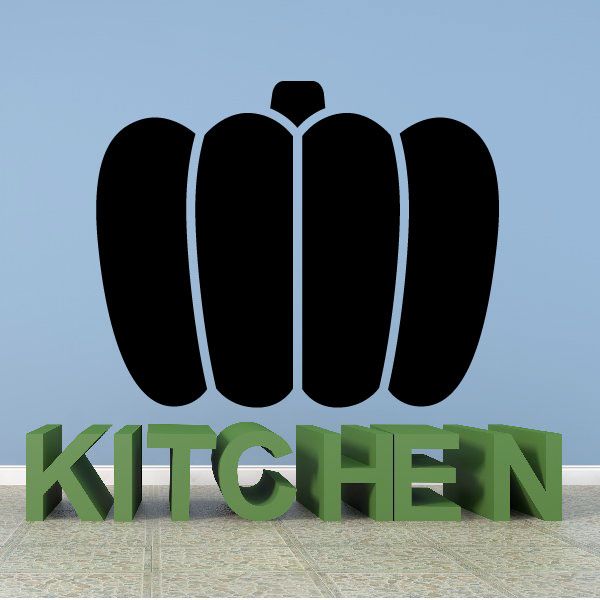 Green KITCHEN wall decal with black pumpkin icon above