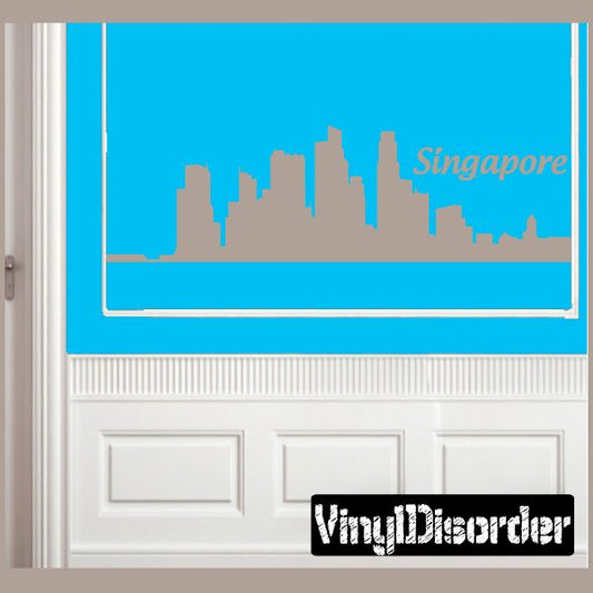 City skyline decal with tan silhouettes and 'Singapore' lettering on blue