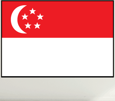 Singapore flag sticker, rectangular red and white design with crescent and five stars