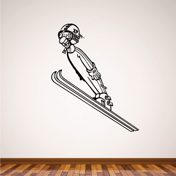 Skier wall vinyl decal with black outline figure holding ski poles