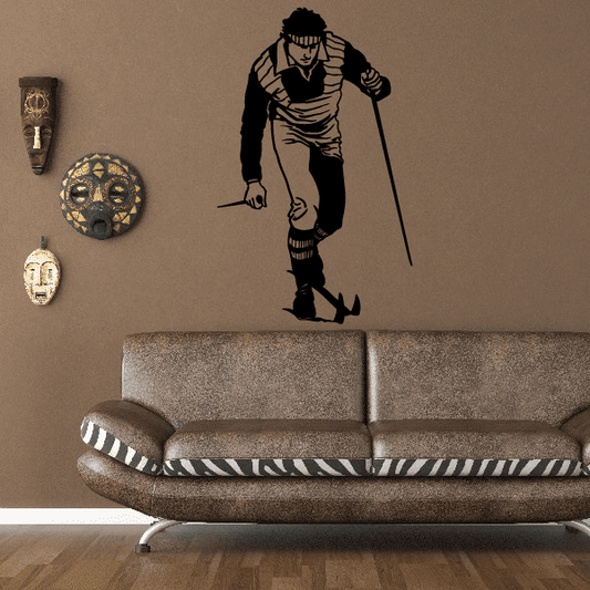 Black skier wall decal with skis and poles, vinyl sticker