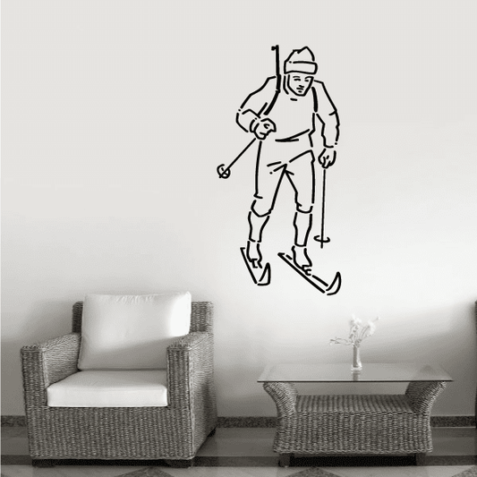 Skier wall decal vinyl sticker with outline of skiing figure