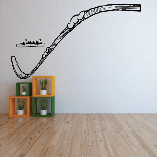 Skiing wall decal vinyl sticker with black outline of skier mid-turn