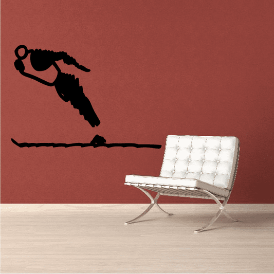 Black skiing wall decal silhouette of skier in mid-action.