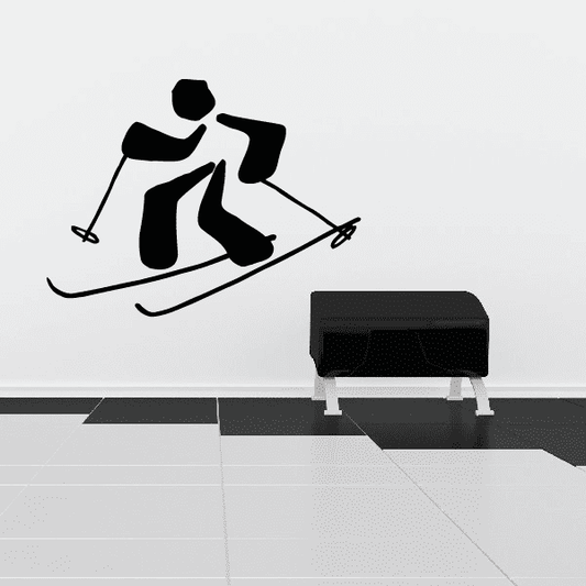 Skiing wall decal vinyl sticker of black snowboarder figure in profile