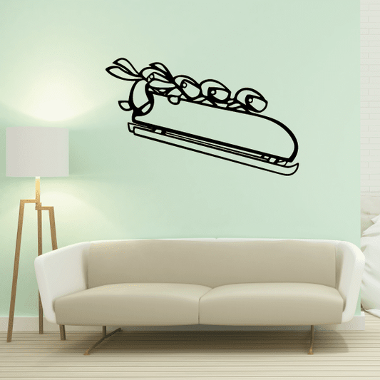 Skiing wall decal: black cartoon skis and boots line art