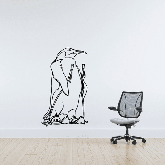 Skiing wall decal vinyl with black line-art skier and skis, removable sticker