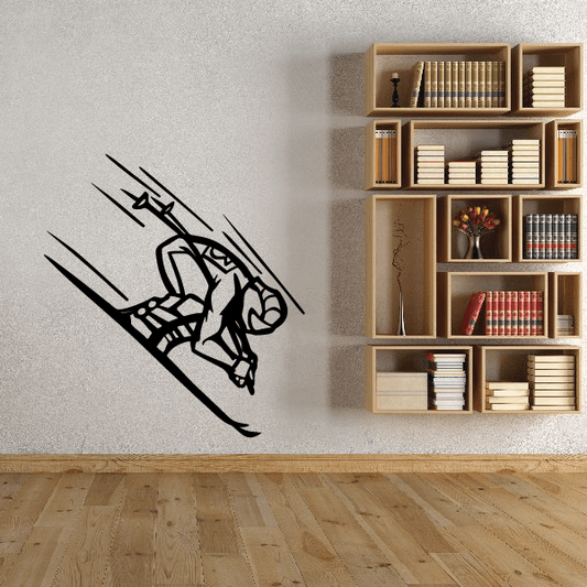 Skiing wall decal vinyl sticker, black outline figure with skis and poles