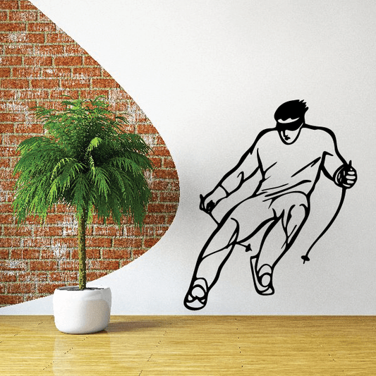 Skiing wall decal vinyl sticker with black skier silhouette