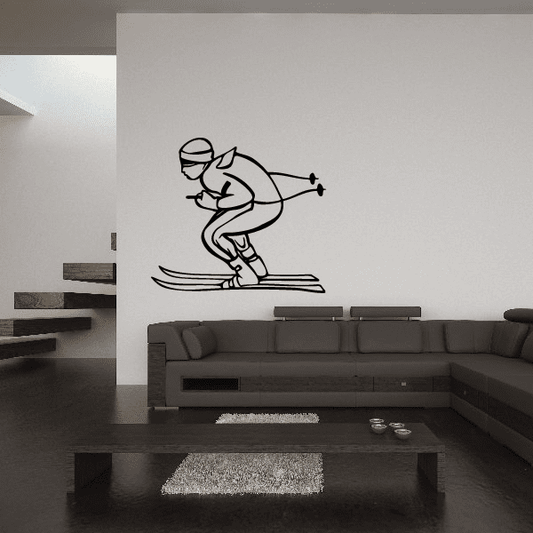 Skiing wall decal vinyl sticker with black skier skiing pose on a board