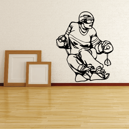 Skiing wall decal vinyl sticker of a black skier holding ski poles