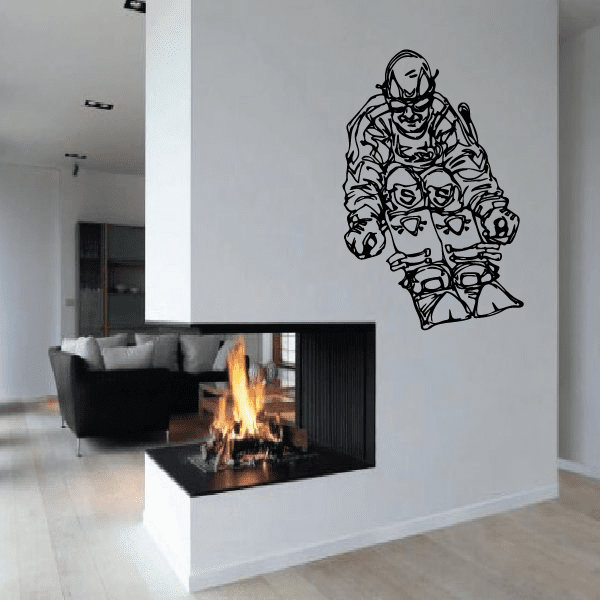 Skiing wall decal vinyl sticker of a black cartoon skier with poles on wall