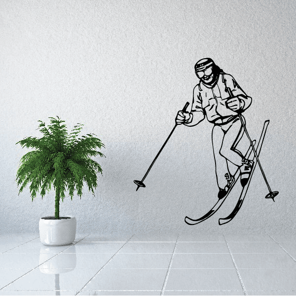 Black skier wall decal with skis and poles