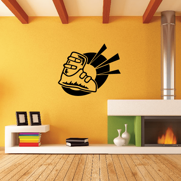 Skiing wall decal, black cartoon skier with skis and motion lines