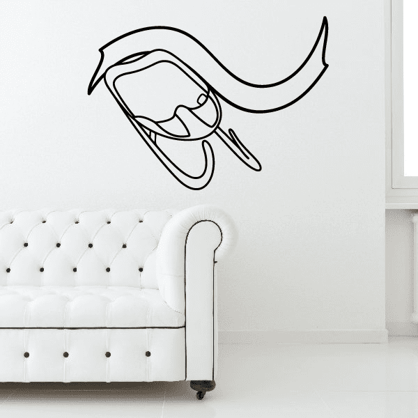 Skiing wall decal vinyl sticker with black line-art skier