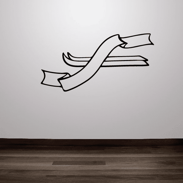 Skiing wall decal vinyl sticker, black outline of skier with skis