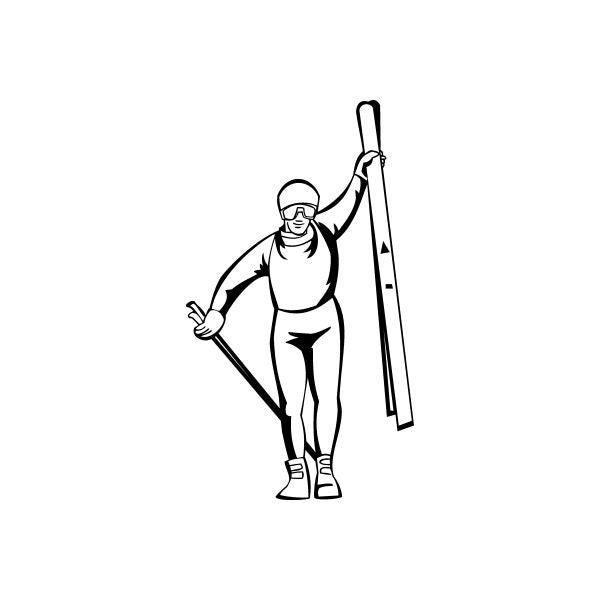Skiing vinyl wall decal featuring a black-and-white skier holding ski poles