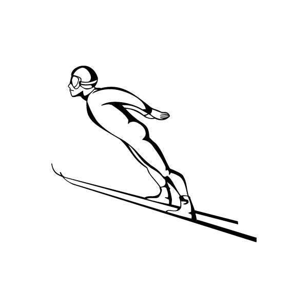Skiing wall decal showing a black skier on skis with poles
